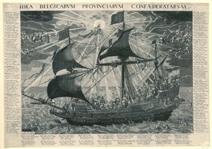 The Ship of State, 1620 Alegorie šťastného stavu země po synodě v Dordrechtu Idea Belgicarum Provinciarum Confaederatarum (název na objektu) od François Schillemans