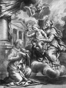 Svatá Martina klečící před Pannou a Dítětem, když jí Dítě nabízí lilii,..., ca. 1664-79.