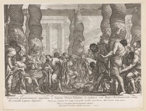 Samson je veden ke sloupu v Daganově chrámu od François Tortebat