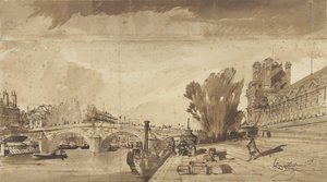 Seina a Pont Royal; vpravo Pavillon de Flore a křídlo Louvru od François Victor Sabatier