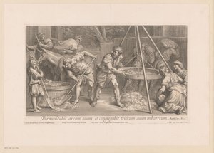 Dělníci zaneprázdněni zpracováním obilí od François de Poilly (II)