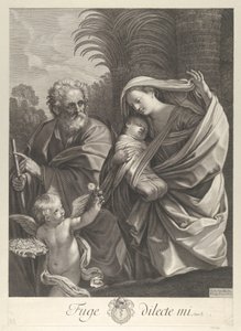 Útěk do Egypta, Svatá rodina kráčí společně, svatý Josef ukazuje na t..., ca. 1648-81. od François de Poilly