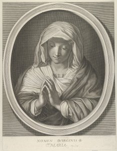 Panna v modlitbě shlíží, v oválném rámu, po Reni, 1640-93. od François de Poilly