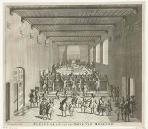 Zasedání holandského soudu, asi 1700 Pleitrolle van den Hove of Holland (název na objektu)