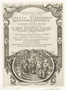Minerva lauwert schrijver Titulní stránka: Johannes Carolus de Roo, Dissertatio juridica inauguralis, ad tit. ff. po rozpuštěném manželství, jak se žádá o věno, 1722