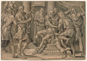 David hraje na harfu před Saulem, 1555. od Frans Floris