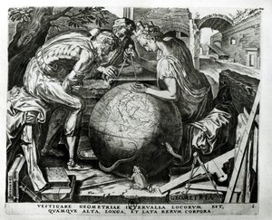 Geometrie, vyryla Hieronymus Cock (c.1510-70) od Frans Floris