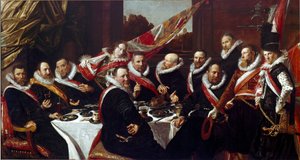 Banket důstojníků Sboru lučištníků svatého Jiřího z Haarlemu Obraz Franse Halse (asi 1580-1666) 1616 Ne. 170 x 120 cm Haarlem, Muzeum Franse Halse, Holandsko od Frans Hals