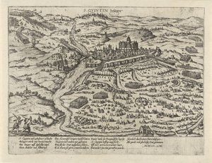 Obležení Saint-Quentin, 1557 S. Quintin belägert (titul na předmětu) Série 2: Události v Nizozemsku, 1555-1558 (název série) od Frans Hogenberg