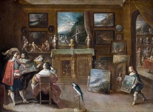 Návštěva obchodníka s uměním, cca 1625 (olej na mědi) od Frans II the Younger Francken