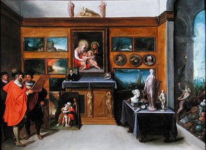 Interiér se sbírkou obrazů (olej na desce) od Frans II the Younger Francken