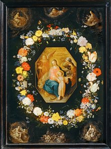 Svatá rodina obklopená květinovým věncem... od Frans II the Younger Francken