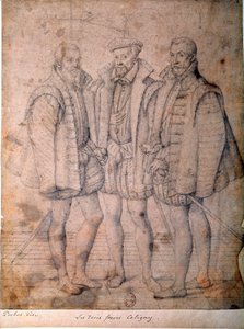 Portrét tří Coligny: kardinál Odet (1515-1571), Gaspard (1517-1572), admirál Francie a Francois (1521-1569), Lord of Andelot. Kresba připisovaná Fransovi (Francois (Franz) Pourbus l