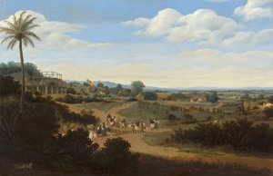 Brazilská krajina s domem ve výstavbě, cca 1655-60 (olej na panelu) od Frans Jansz Post