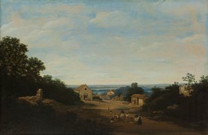 Brazilská krajina s vesnicí Igaraçú. Vlevo kostel sv. Kosmy a Damiána od Frans Post
