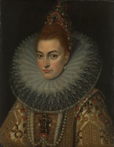 Portrét arcivévodkyně Isabelly Clara Eugenia (1566-1633), Infanta Španělska od Frans Pourbus (II) (workshop of)