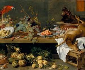 Zátiší s ovocem, zeleninou a mrtvou zvěří od Frans Snyders