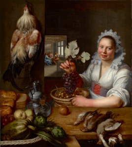 Scene de cuisine avec scene du Christ a Emmaus - Kuchyňská scéna s Kristem v Emauzích, autor Snyders (Snijders), Frans (1579-1657). Olej na plátně, mezi 1615 a 1620. Rozměr: 114,5x102 cm. Muzeul National Brukenthal, Sibiu od Frans Snyders or Snijders