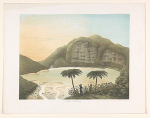 Kráterové jezero Kawah Putih v západní Jávě Kawa Patuha (titul na objektu) Atlas to work Java (název série na objektu) Atlas desek obsahující jedenáct malebných pohledů, patřících k dílu Jáva, její tvar, její vegetace a vnitřní stavba (s od Frans Wilhelm Junghuhn