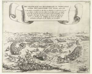 Bitva u Heiligerlee, 1568 Bitva u Heyligherlee ve Vrieslandtu pod vedením vévody z Alby. Anno 1568 (název na objektu) od Frans van den Wijngaerde