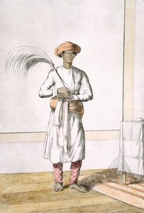 Nosič metličky, z knihy "Hinduisté, aneb popis jejich mravů, krojů a obřadů", asi 1808-12 (kolorovaný lept) od Franz Balthazar Solvyns