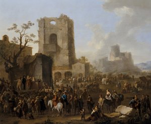 Italské Město Pohled S Figurami Tančícími Saltarello