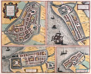 Bolsward, Stavoren, Harlingen a Hindeloopen, Nizozemsko (rytina od Franz Hogenberg