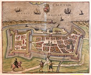 Calais, Francie: brána, pevnost a klíč Francie, se dostal pod moc španělského krále Filipa v roce 1597 (rytina od Franz Hogenberg