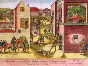 Smrt admirála Gasparda II. de Coligny (1519-72) v době masakru u svatého Bartoloměje v roce 1572 (viz 158612 pro čb) od Franz Hogenberg