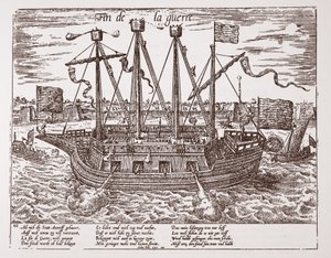 "Fin de la Guerre", válečná loď postavená pro Spojené provincie, 1585 od Franz Hogenberg