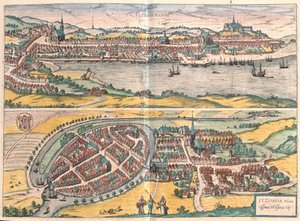 Flensburg a Itzehoe, Německo (rytina od Franz Hogenberg