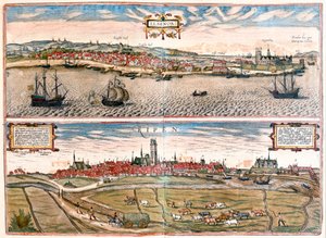 Helsingor a Ribe, Dánsko (rytina od Franz Hogenberg