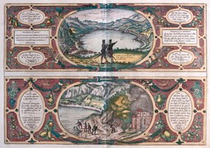 Jezero Agnano a jeskyně psa, Itálie (rytina od Franz Hogenberg