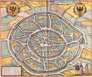 Mapa Cách (Aquisgranum), Německo (lept od Franz Hogenberg