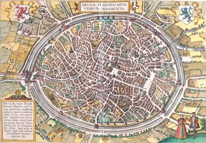 Mapa Brugg (Brugy), Belgie (lept od Franz Hogenberg