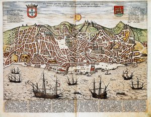 Mapa Lisabonu - Portugalsko (rytina od Franz Hogenberg