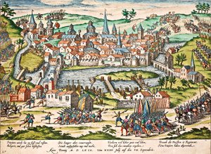 Papežové obléhají Poitiers, červenec 1569, rytina Franze Hogenberga (1535-1590), náboženské války, Francie od Franz Hogenberg