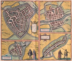 Sneek, Dokkum, Sloten, Ijlst, Nizozemsko (rytina od Franz Hogenberg