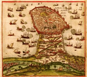 Osmanský korzár Khayr al-Din Barbarossa proti armádě Karla V., Franz Hogenberg od Franz Hogenberg