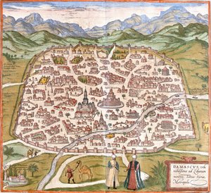 Pohled na Damašek (Damašek), Sýrie (lept od Franz Hogenberg
