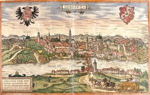 Pohled na Gorlitz (Gorlitium), Německo (lept od Franz Hogenberg