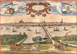 Pohled na Kampen (Campensis), Nizozemsko (lept od Franz Hogenberg