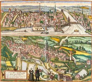Pohledy na Kostnici (Contantia), Německo a St. Galli (S. Galli), Švýcarsko (lept od Franz Hogenberg