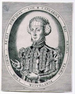 Portrét Kateřiny, portugalské královny, manželky Jana III. (1502-57) 1556 (rytina) od Franz Huys