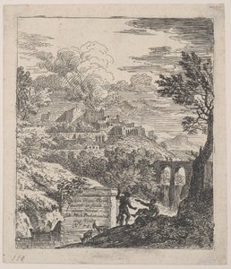 Dva pastýři odpočívající vedle podstavce, akvadukt vpravo v pozadí,..., ca. 1700-25.