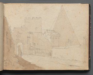 Album s pohledy na Řím a okolí, Krajinářské studie, strana 08a: Porta St. Paolo. od Franz Johann Heinrich Nadorp