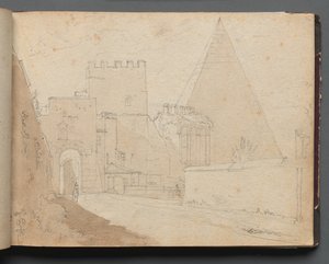 Album s pohledy na Řím a okolí, Krajinářské studie, strana 08a: "Porta St. Paolo" od Franz Johann Heinrich Nadorp