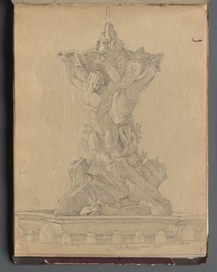 Album s Pohledy na Řím a okolí, Krajinářské studie, strana 21a: Římská fontána. od Franz Johann Heinrich Nadorp