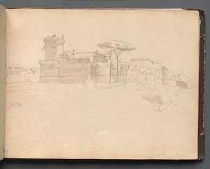 Album s Pohledy na Řím a okolí, Krajinářské studie, strana 28a: Ostia . od Franz Johann Heinrich Nadorp