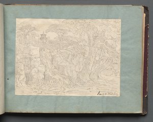 Album s Pohledy na Řím a okolí, Krajinářské studie, strana 36a: Římský pohled od Franz Johann Heinrich Nadorp